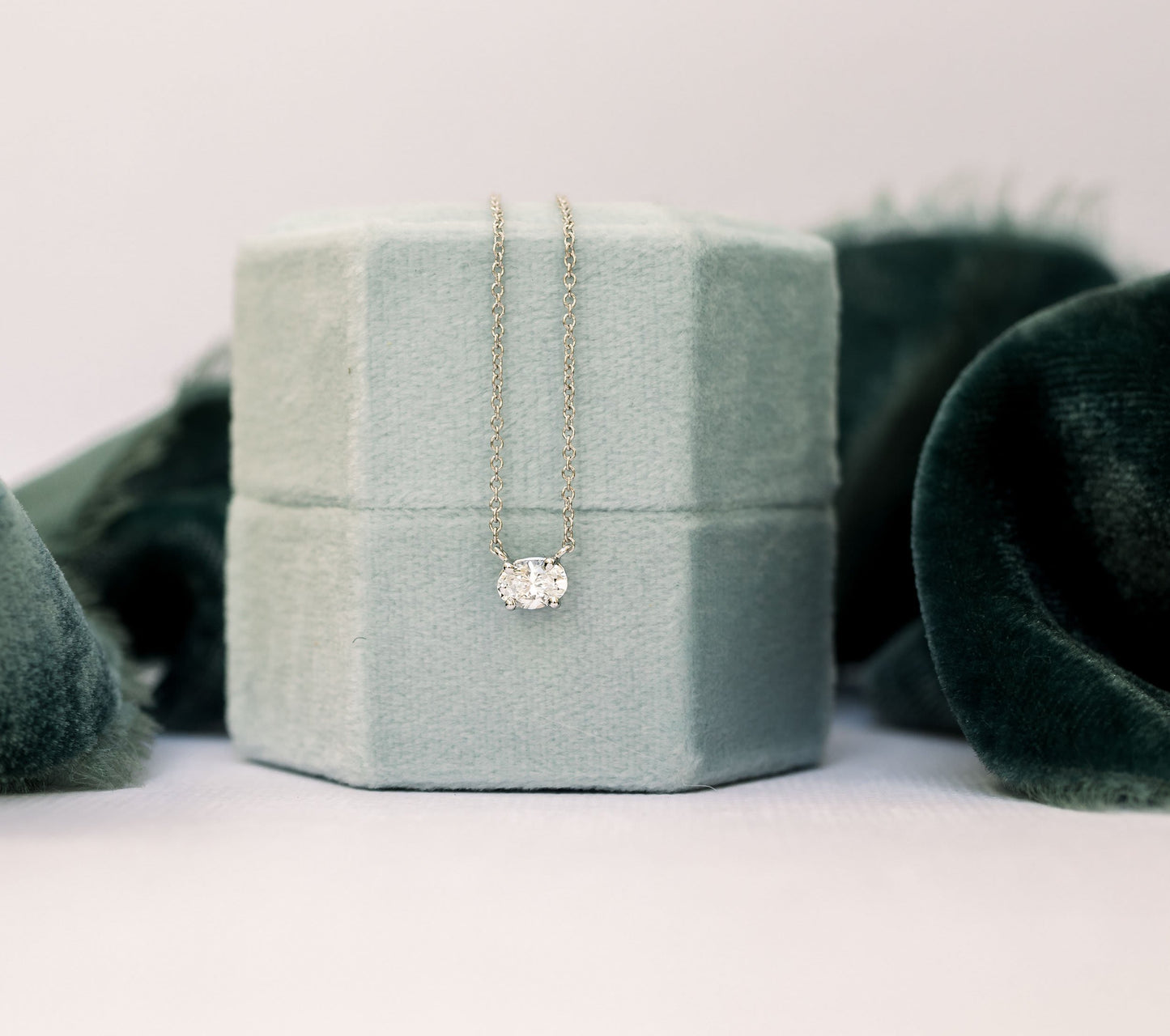 Solitaire Necklace with 0.35 CT East-West Oval Cut Moissanite