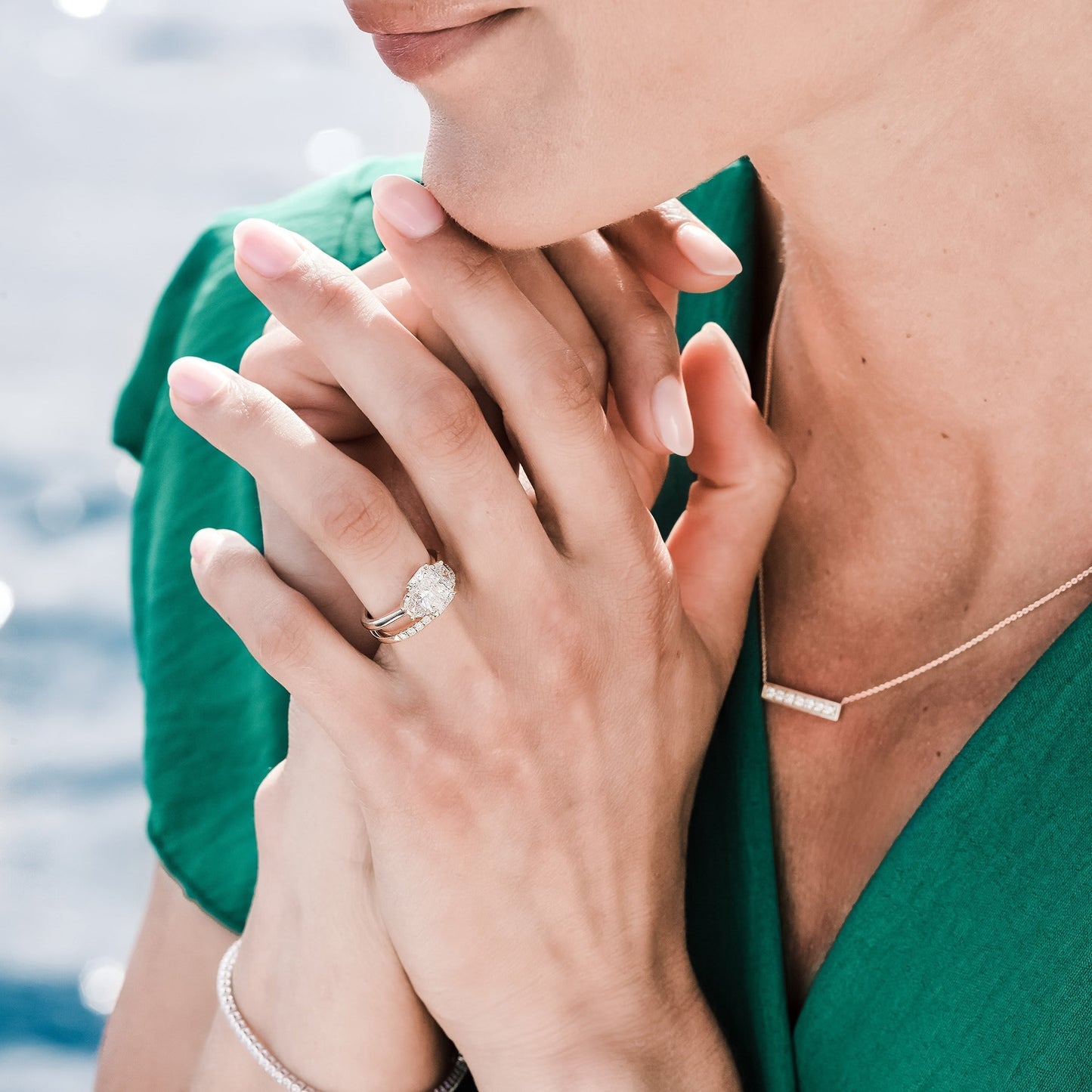 Bar Necklace with 0.21 TCW Round Cut Moissanite