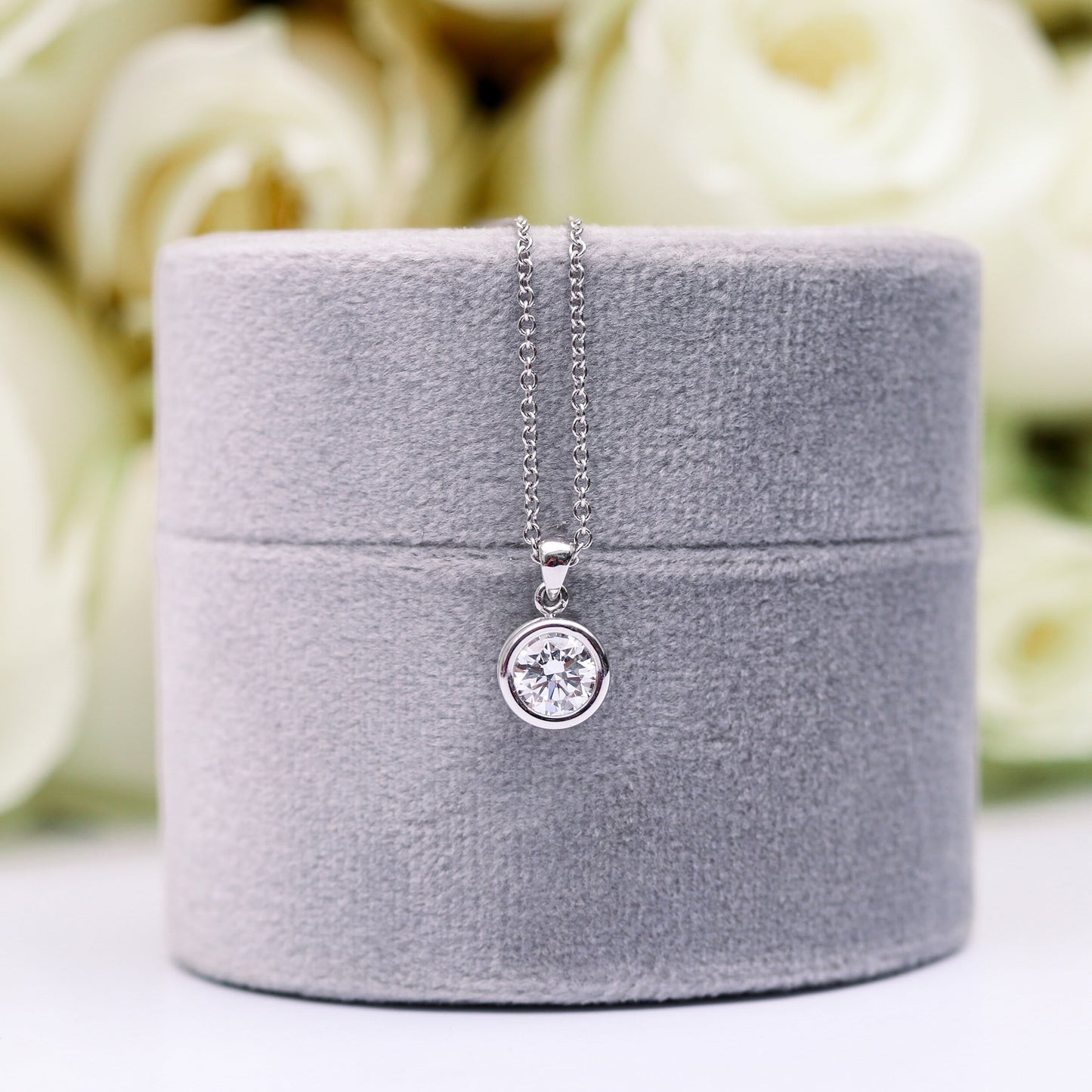 Single Bezel Necklace with 0.35 TCW Cosmopolitan Round Cut Moissanite