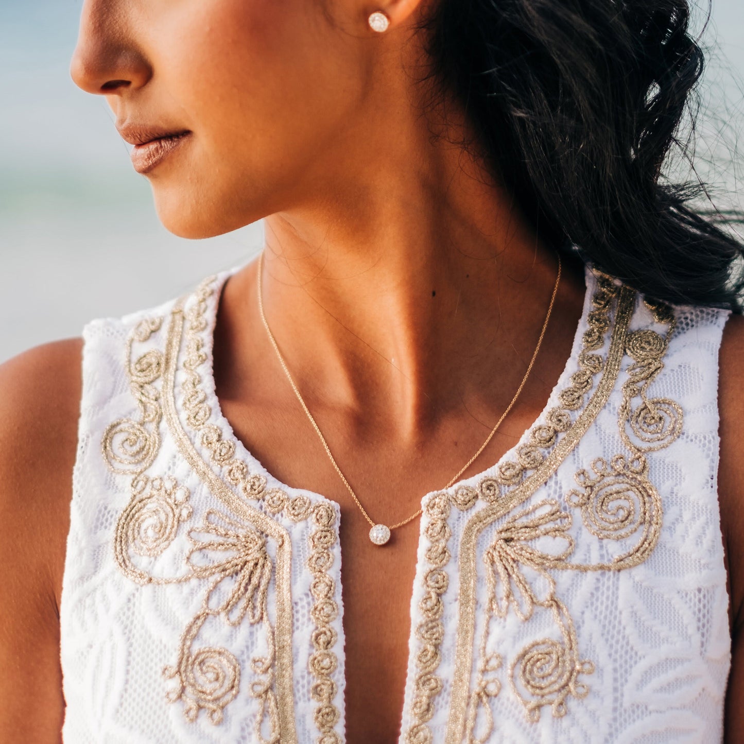 Halo Necklace with 0.35 CT Round Cut Moissanite