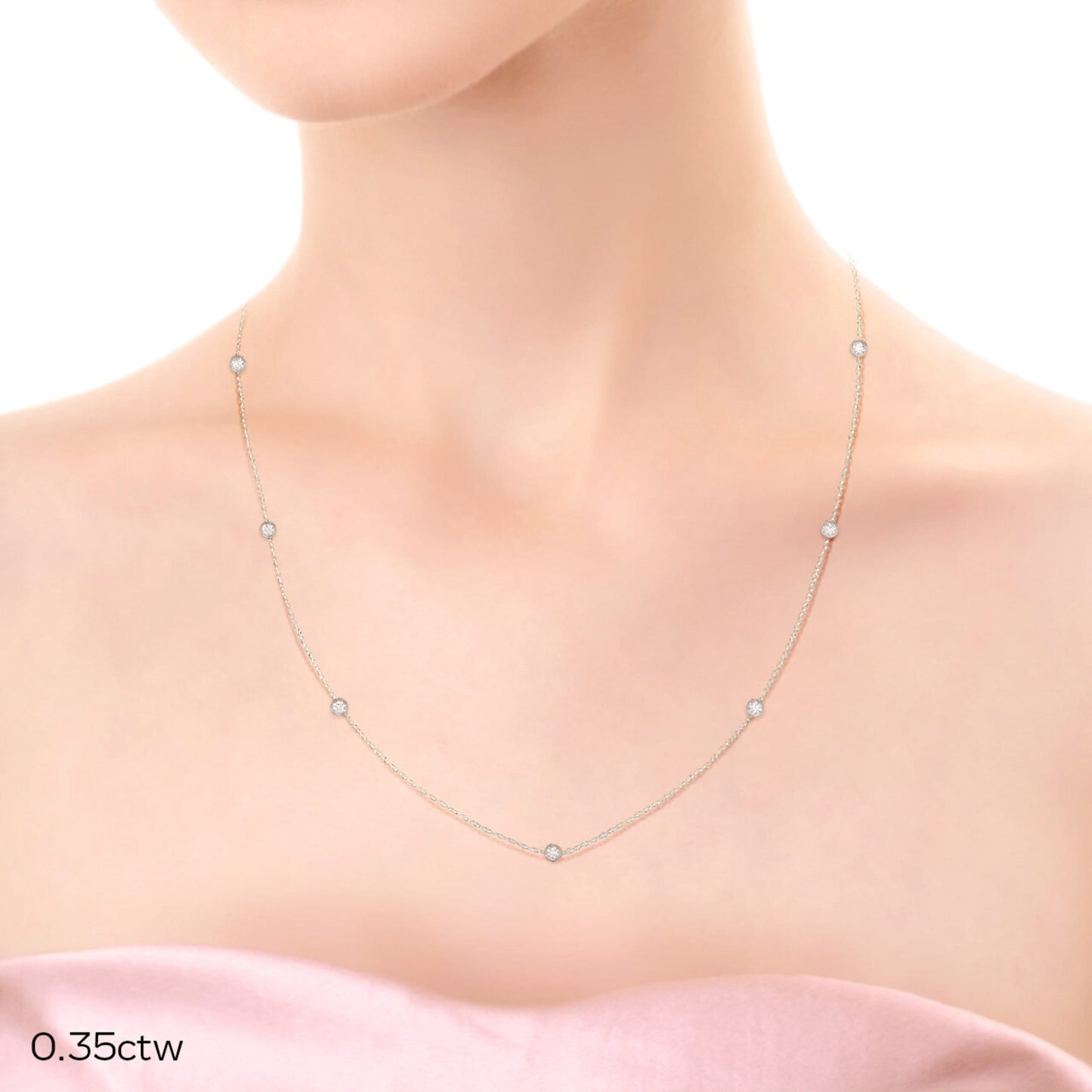 Bezel Necklace with 0.35 TCW Floating Round Cut Moissanite