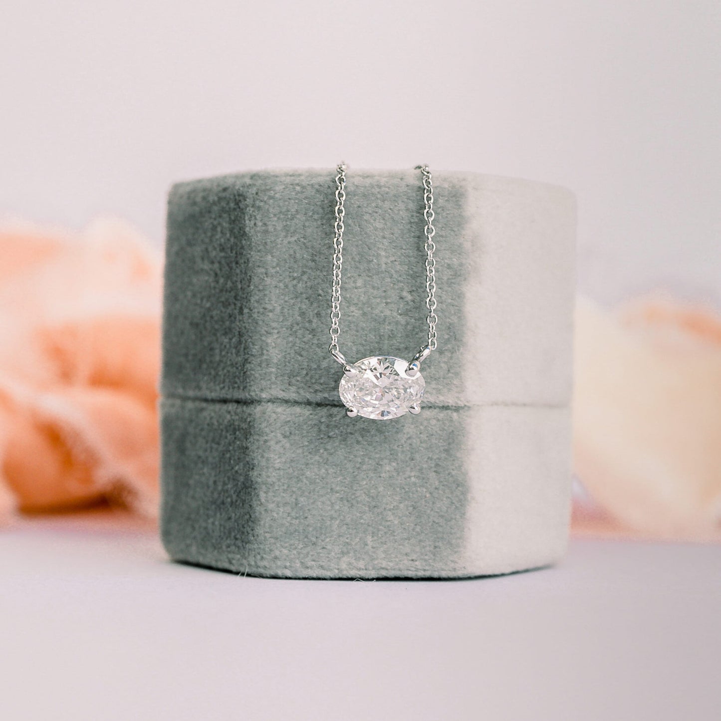 Solitaire Necklace with 0.35 CT East-West Oval Cut Moissanite