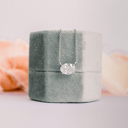 Solitaire Necklace with 0.35 CT East-West Oval Cut Moissanite