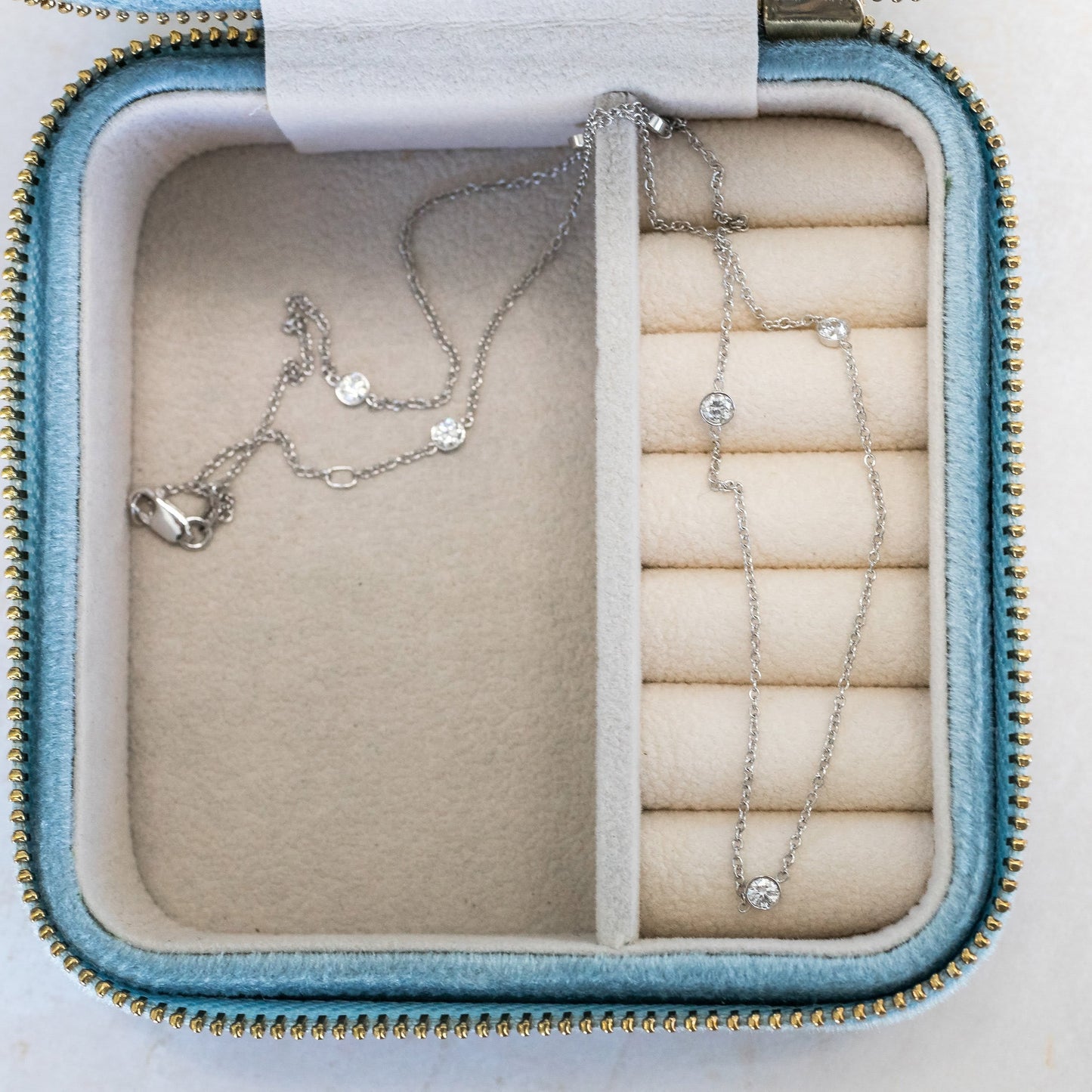 Bezel Necklace with 0.35 TCW Floating Round Cut Moissanite