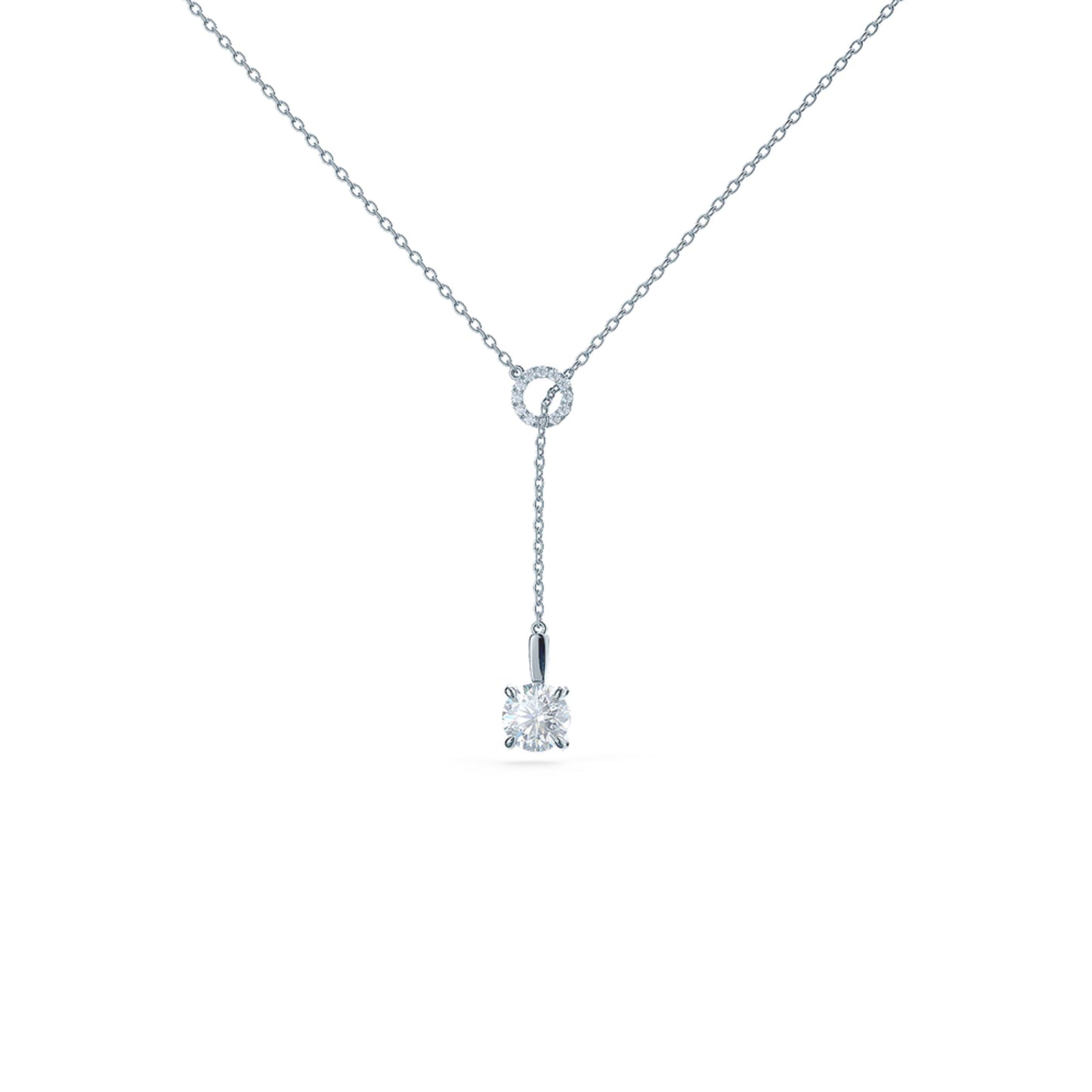 Drop Lariat Necklace with 0.75 TCW Round Cut Moissanite