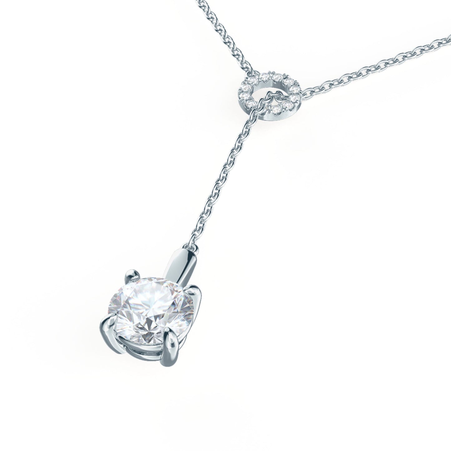 Drop Lariat Necklace with 0.75 TCW Round Cut Moissanite