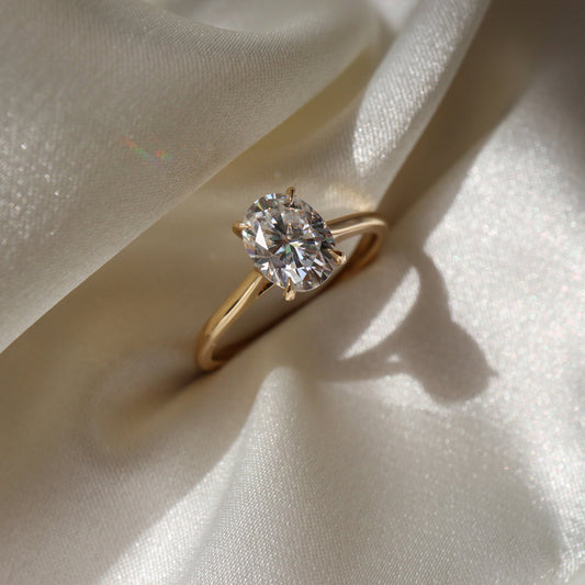 Elegant solitaire ring with oval moissanite gemstone