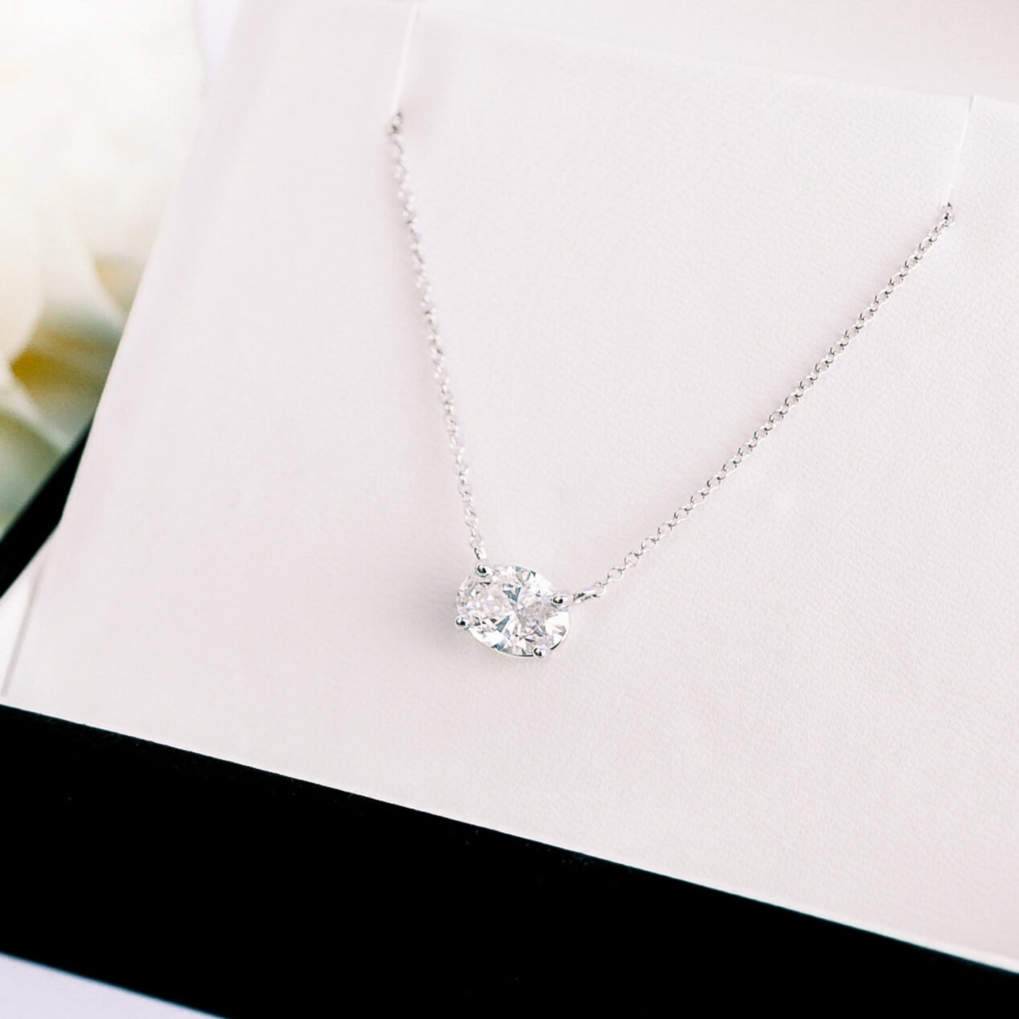 Solitaire Necklace with 0.35 CT East-West Oval Cut Moissanite