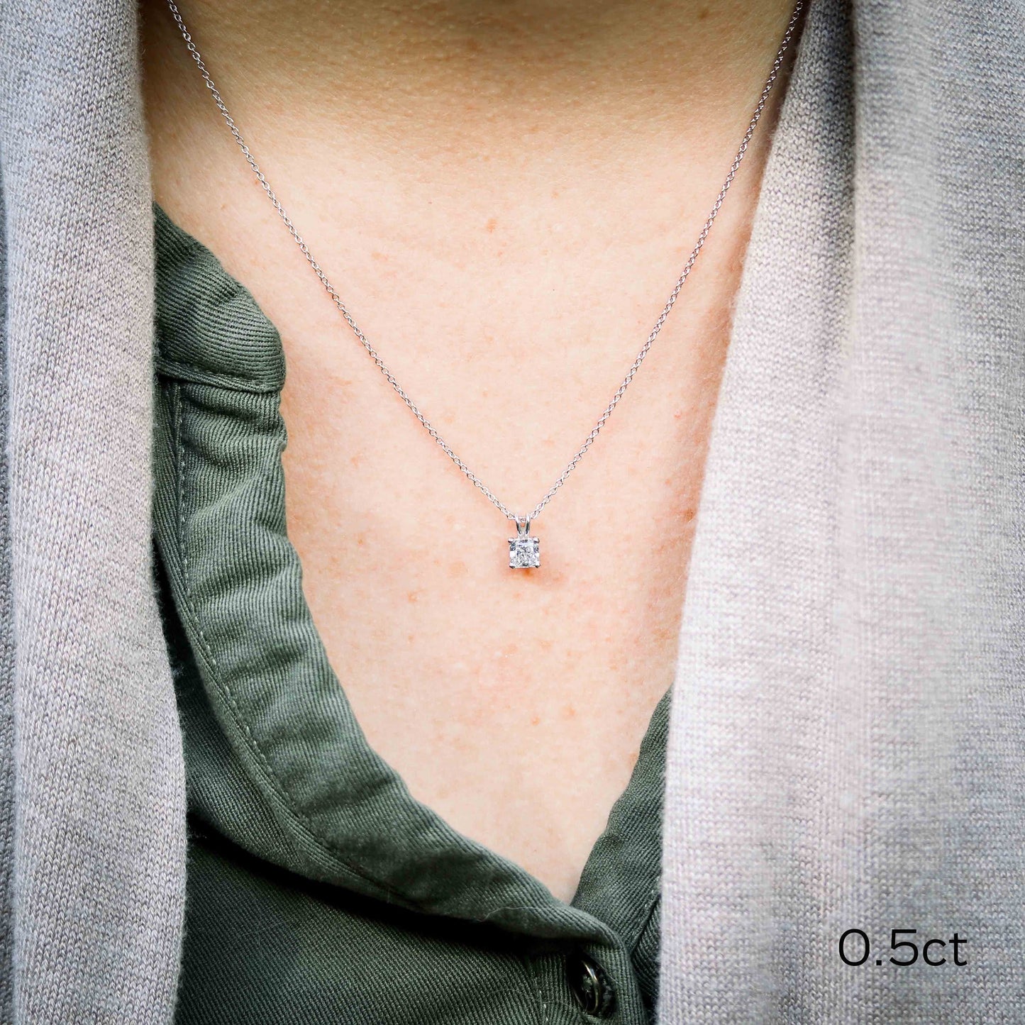 Solitaire Necklace with 0.50 CT Classic Radiant Cut Moissanite