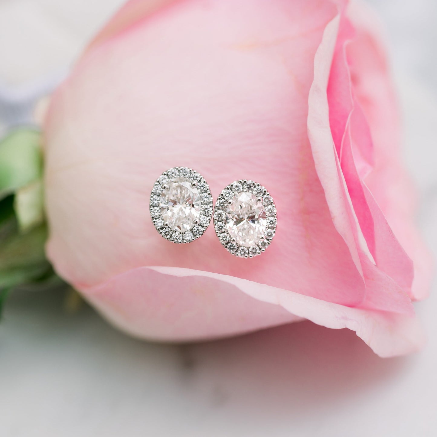 Halo Stud Earrings with 1.25 CT-1.75 CT Oval Cut Moissanite