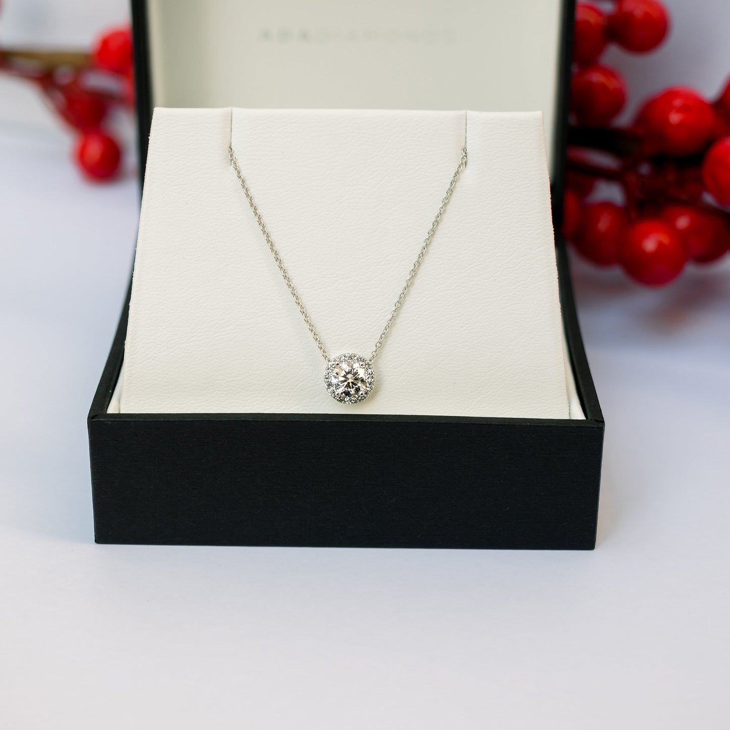 Halo Necklace with 0.35 CT Round Cut Moissanite