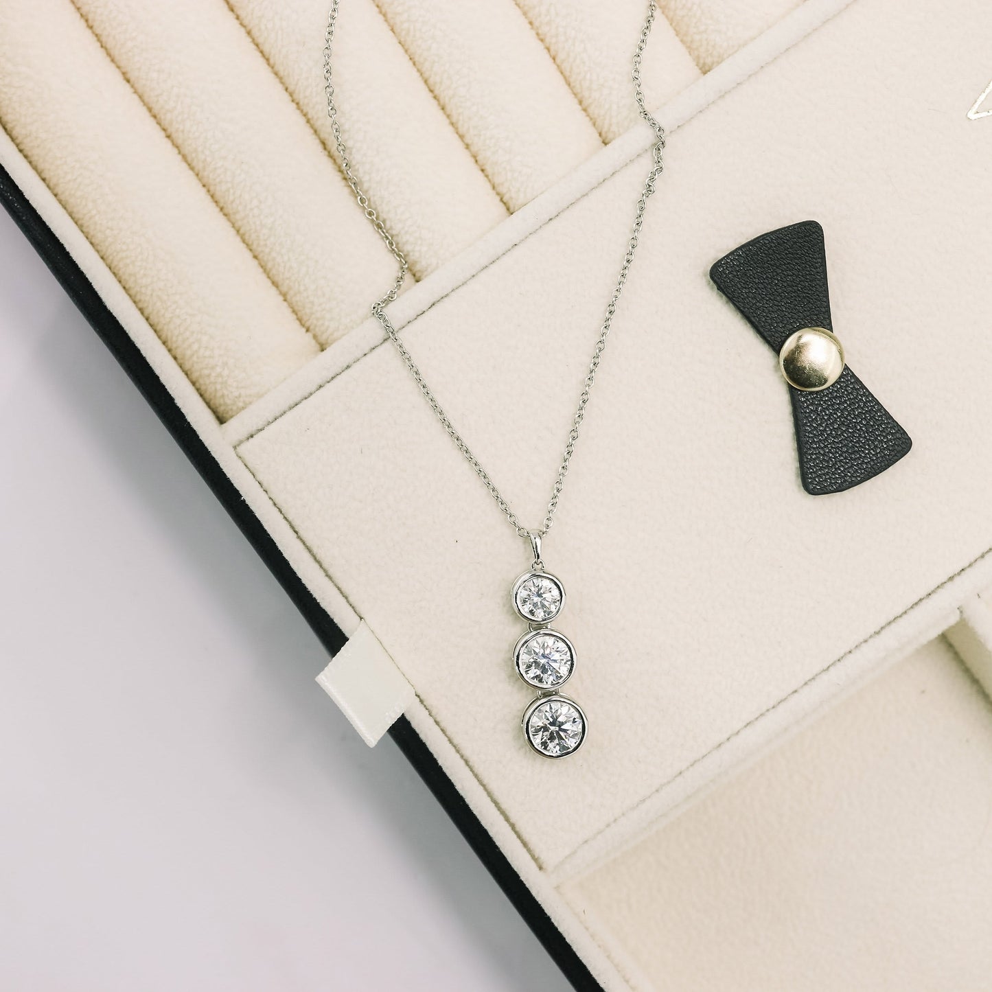 Triple Bezel Necklace with 0.60 TCW Round Cut Moissanite