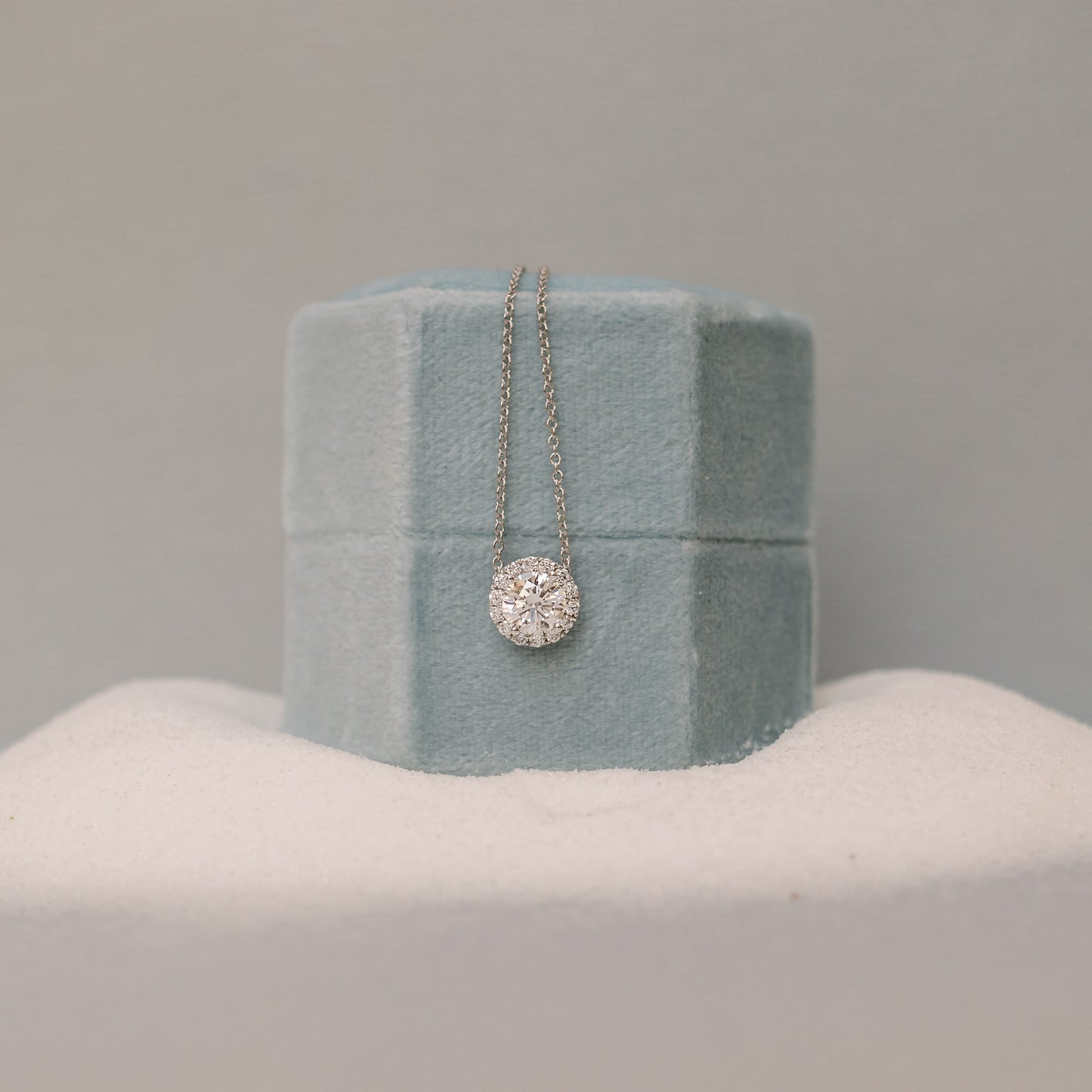 Halo Necklace with 0.35 CT Round Cut Moissanite