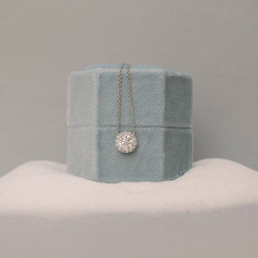 Halo Necklace with 0.35 CT Round Cut Moissanite
