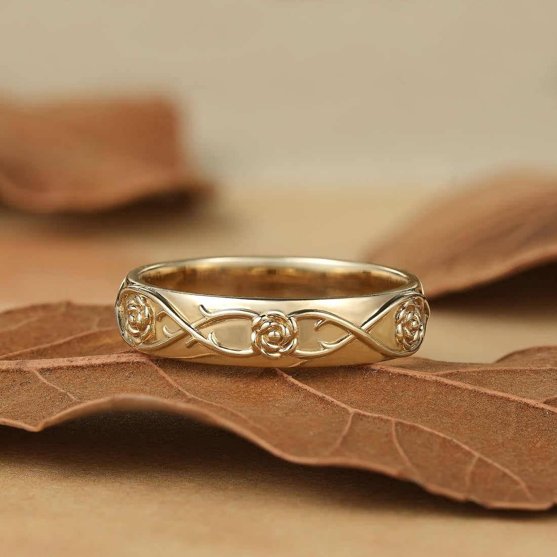 Tow Tone Vine Inspired Men's Wedding Band