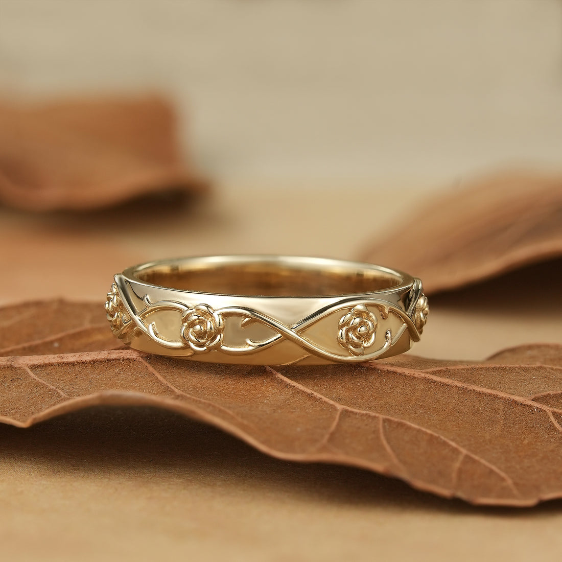 Tow Tone Vine Inspired Men's Wedding Band