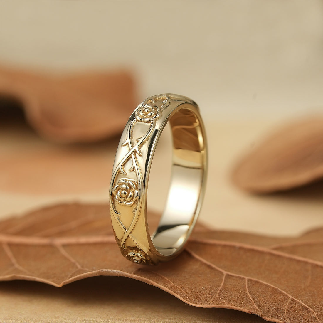 Tow Tone Vine Inspired Men's Wedding Band