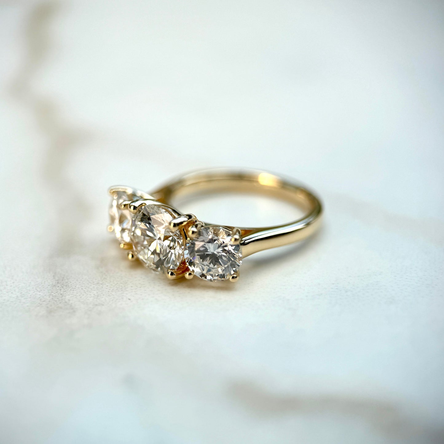 3.0 CT Round E/VS1 CVD Diamond Three Stone Engagement Ring