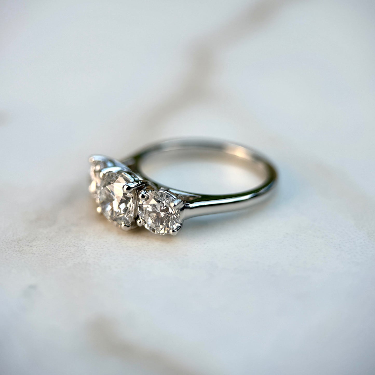 2.0 CT Round E/VS1 CVD Diamond Three Stone Engagement Ring