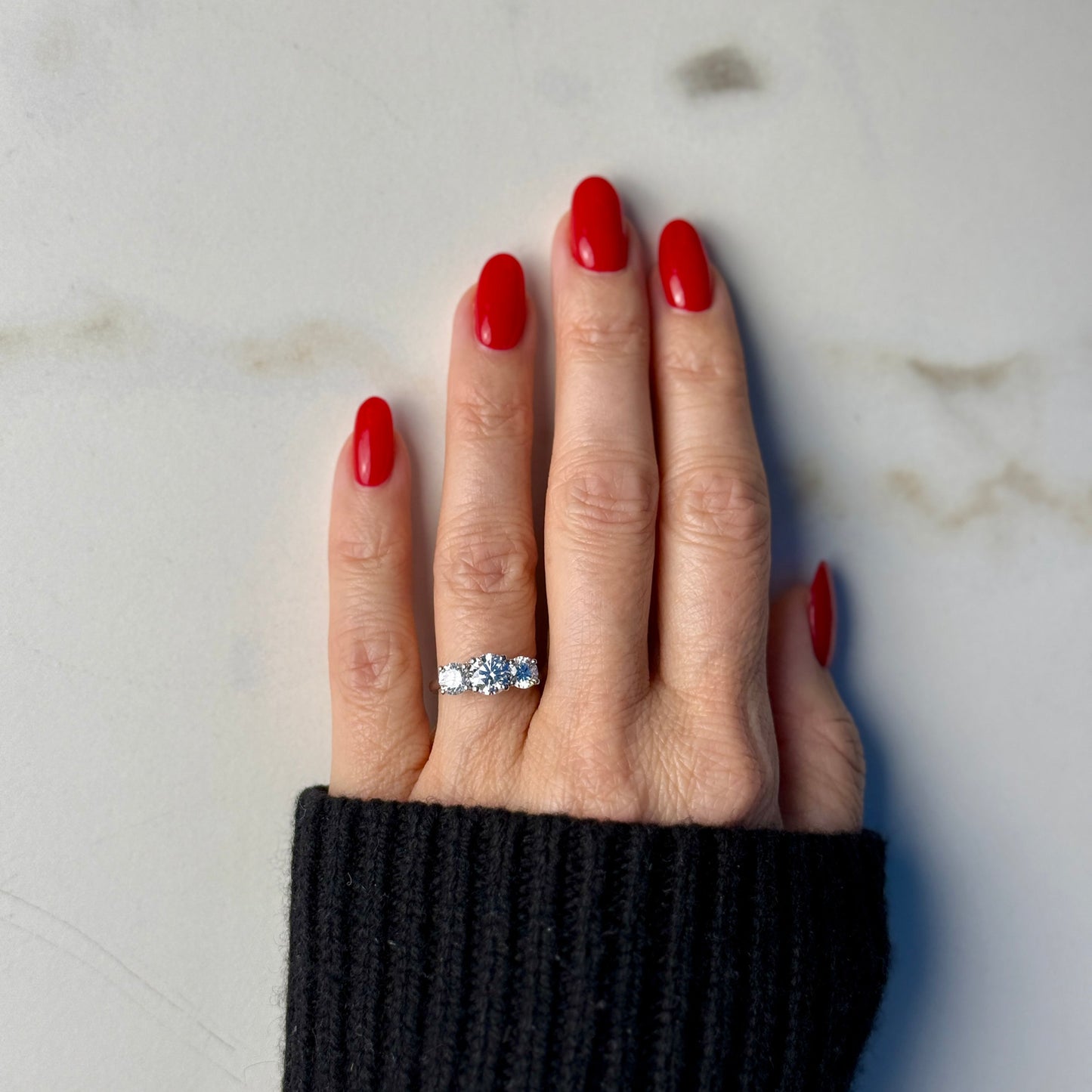 2.0 CT Round E/VS1 CVD Diamond Three Stone Engagement Ring