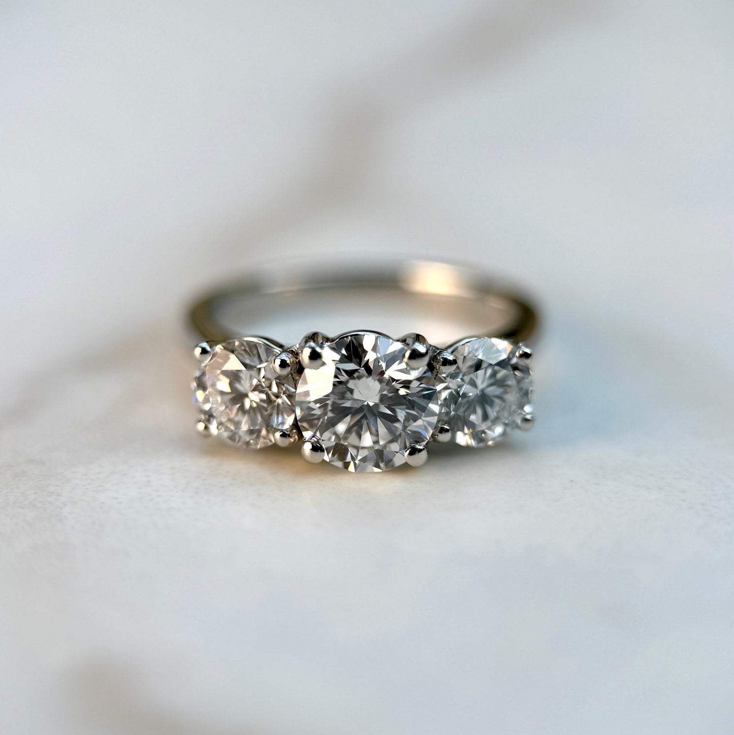 2.0 CT Round E/VS1 CVD Diamond Three Stone Engagement Ring