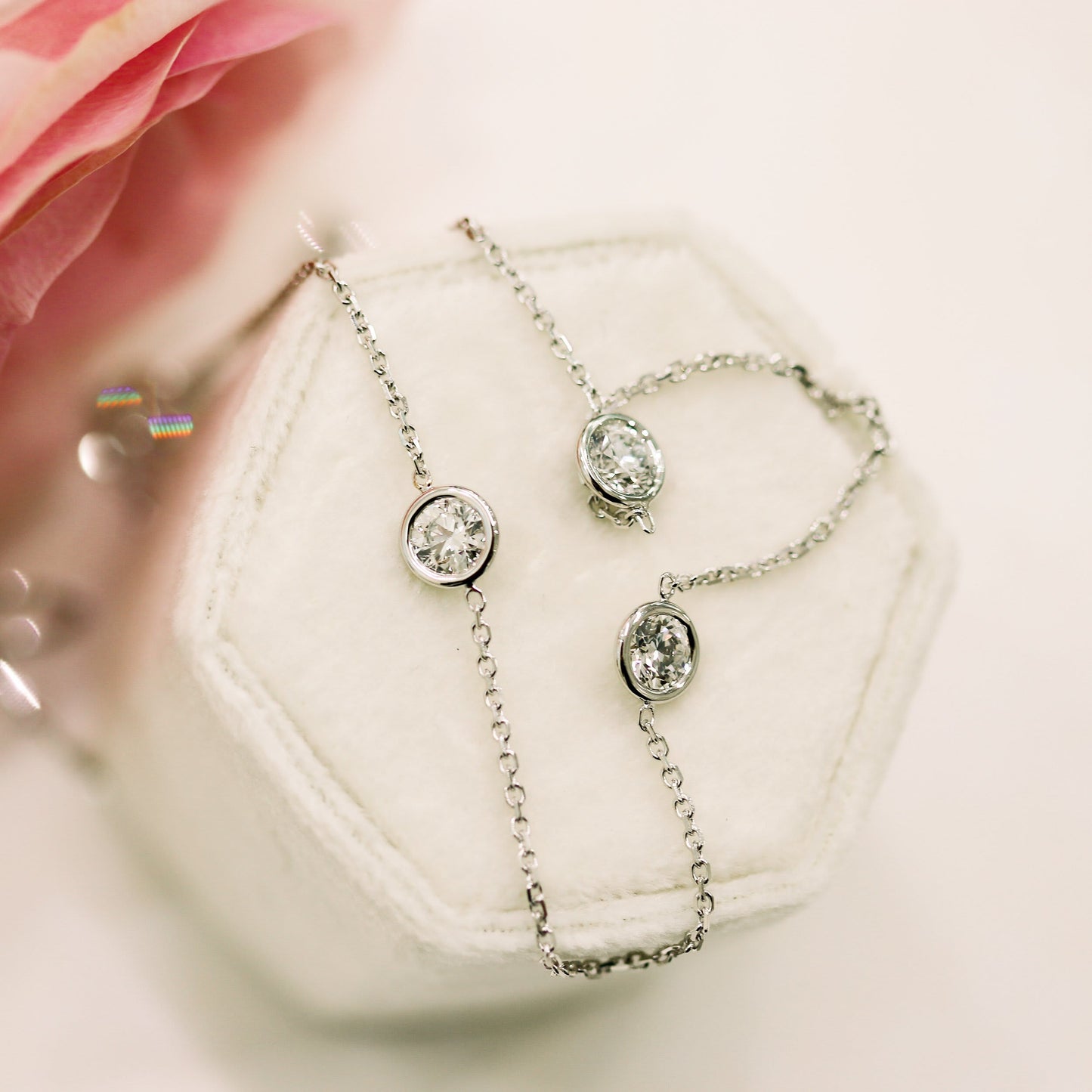 Triple Bezel Necklace with 0.50 TCW Floating Round Cut Moissanite