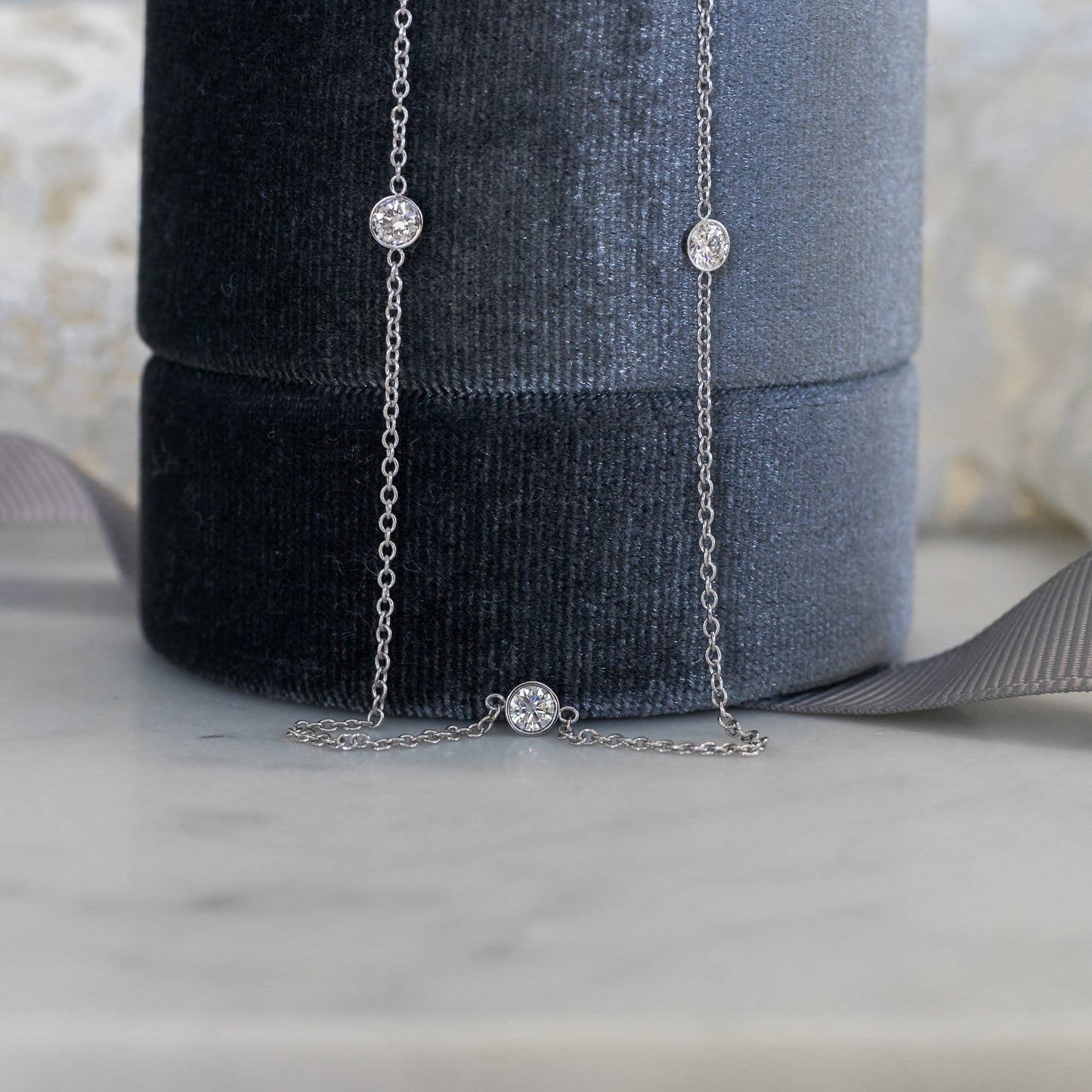 Bezel Necklace with 0.35 TCW Floating Round Cut Moissanite