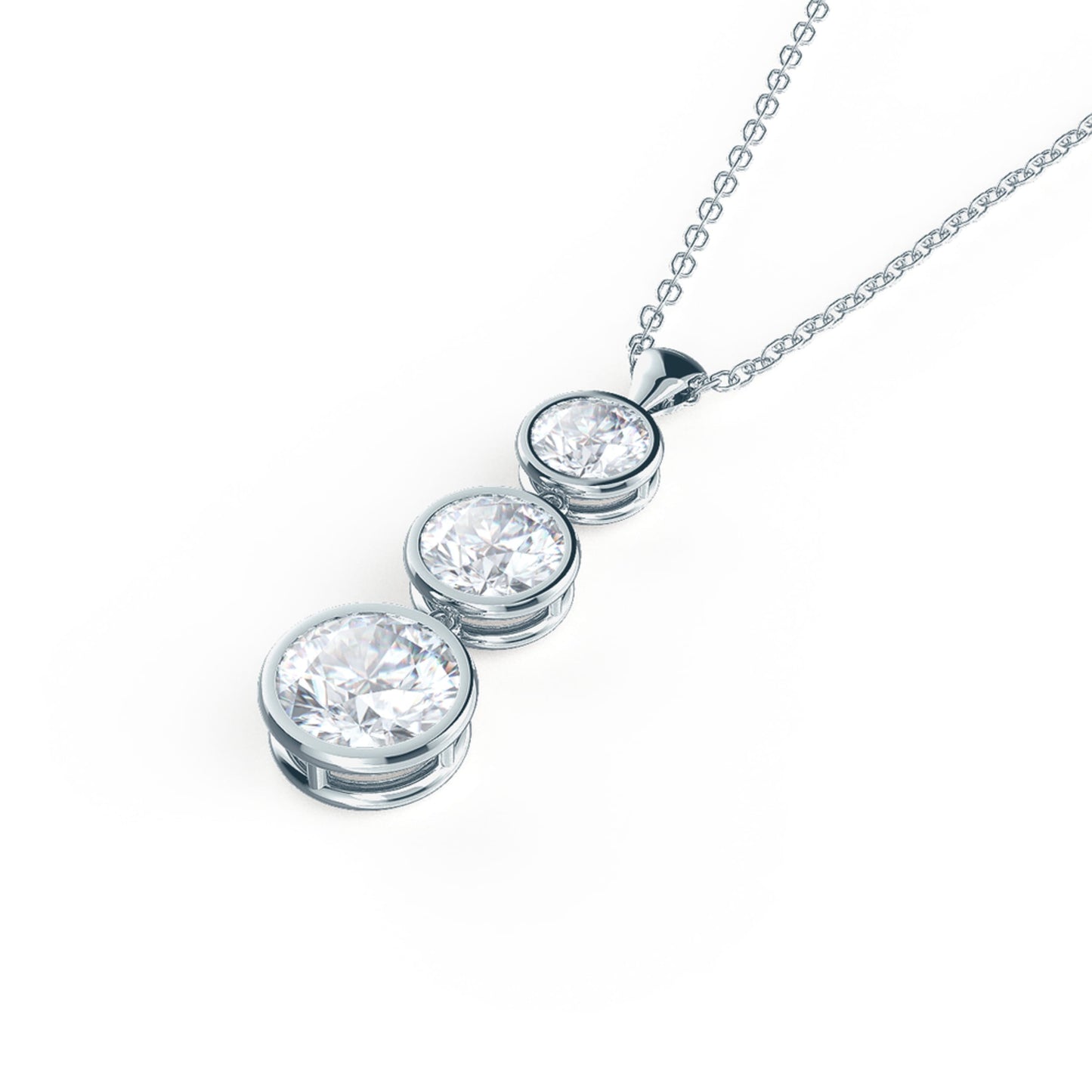Triple Bezel Necklace with 0.60 TCW Round Cut Moissanite