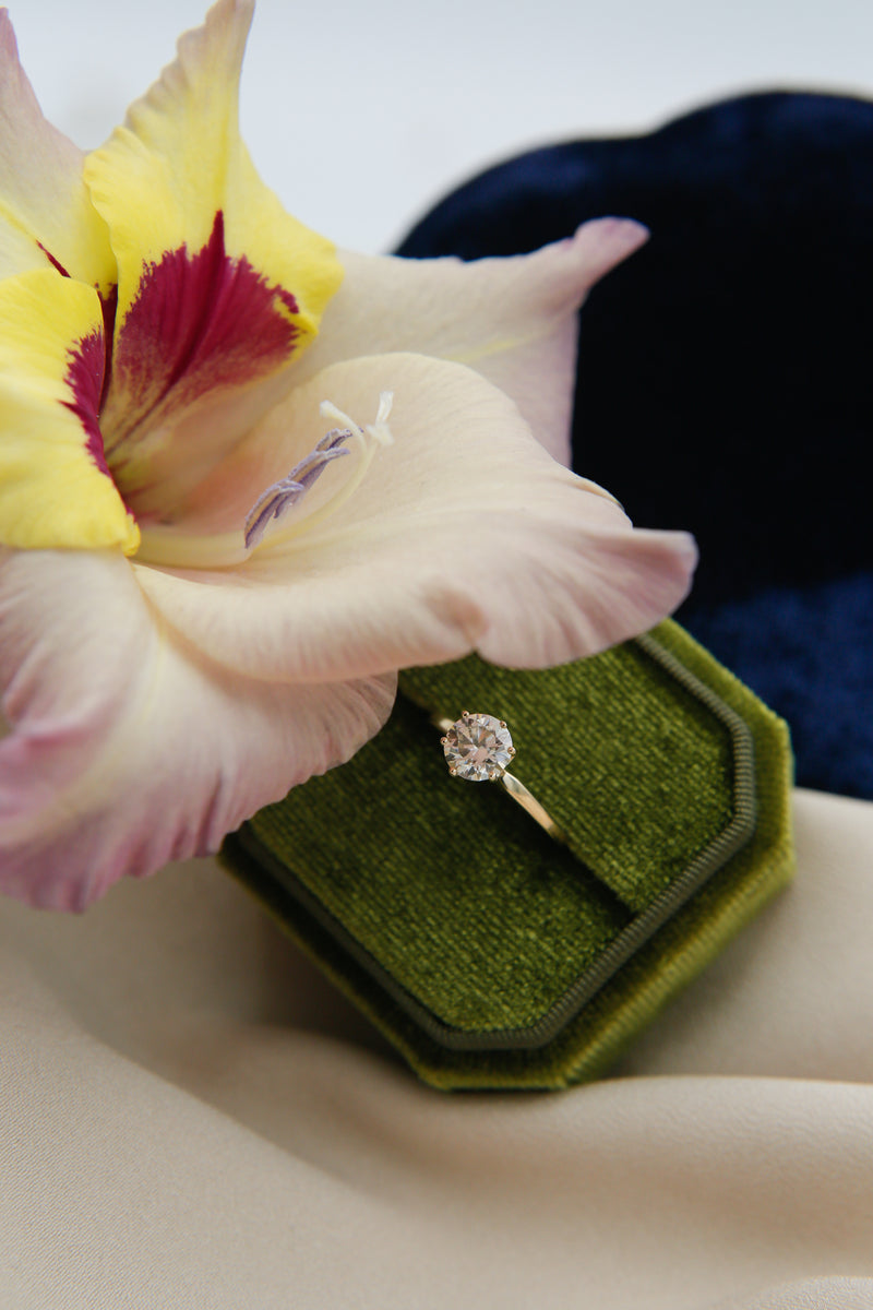 Classic solitaire engagement ring with round cut moissanite stone