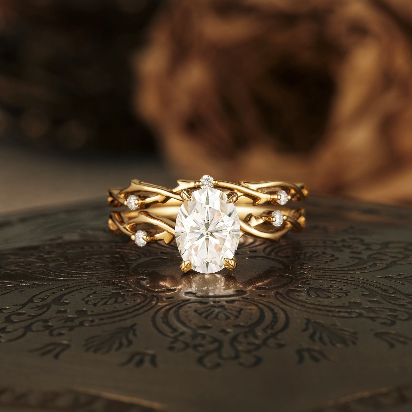 1.5 CT Oval Shaped Moissanite Diamond Bridal Set With Vintage Setting
