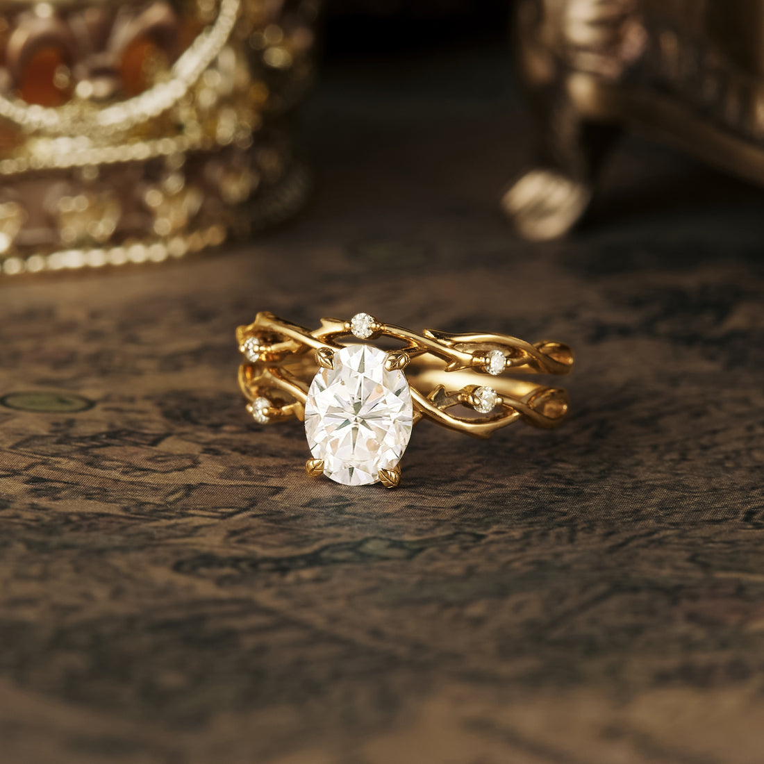1.5 CT Oval Shaped Moissanite Diamond Bridal Set With Vintage Setting
