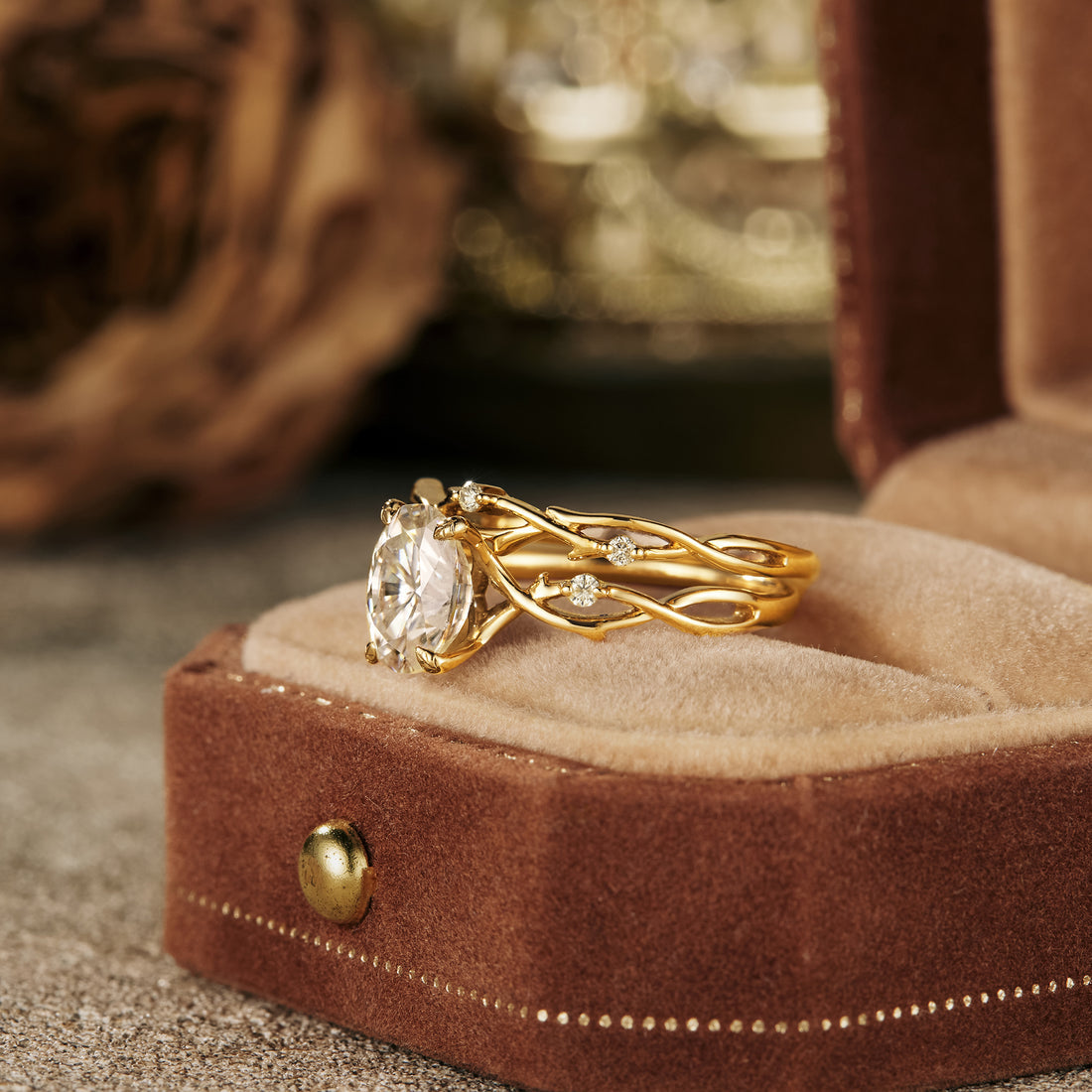 1.5 CT Oval Shaped Moissanite Diamond Bridal Set With Vintage Setting