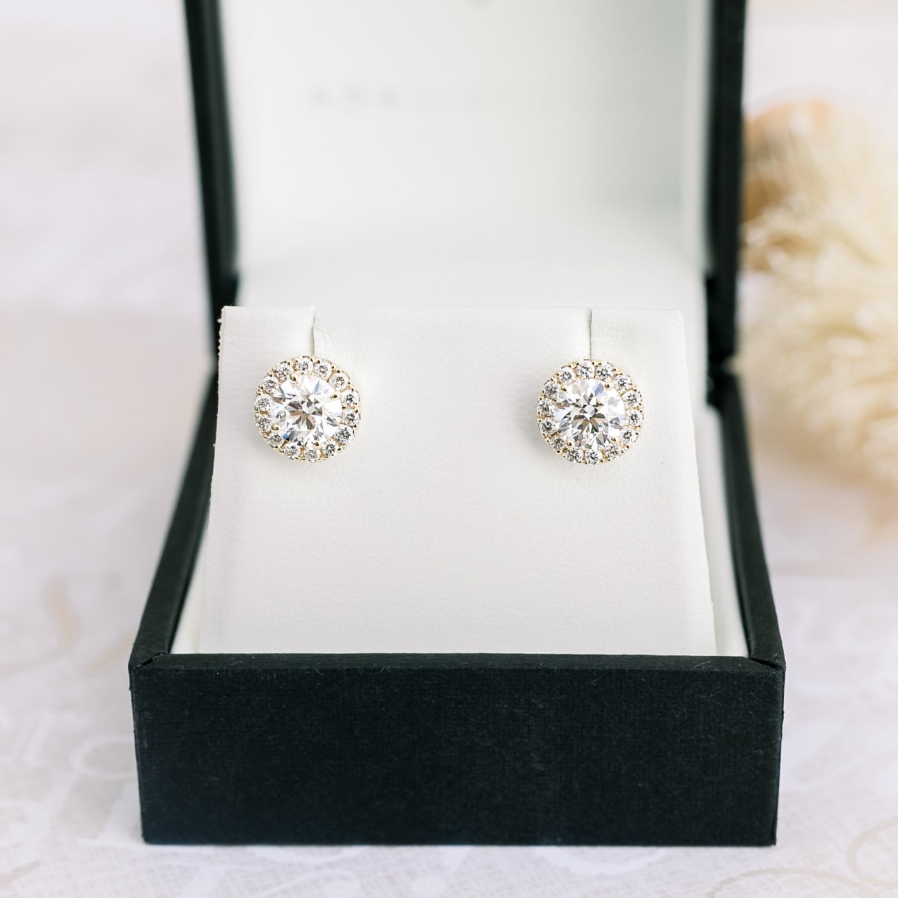 Halo Stud Earrings with 0.85 CT-1.85 CT Round Cut Moissanite