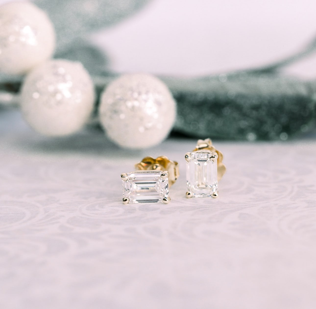 Solitaire Stud Earrings with 1.40 CT-3.0 CT Emerald Cut Moissanite