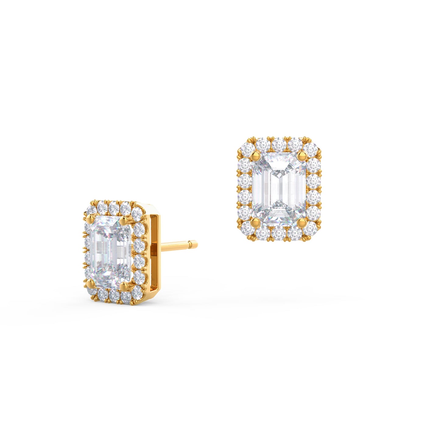 Halo Stud Earrings with 1.25 CT-1.75 CT Emerald Cut Moissanite