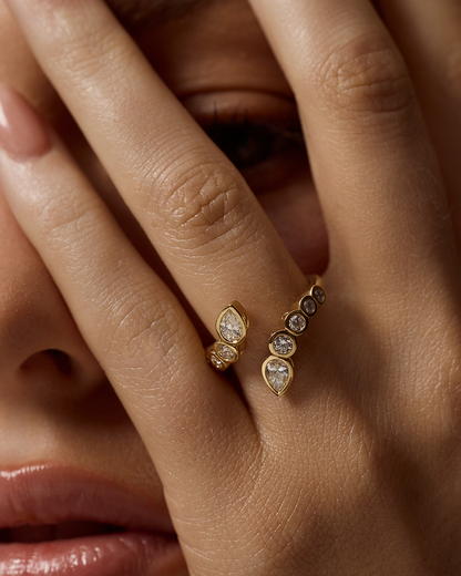 Lena- Round & Pear Open Wrap Bezel Lab Grown Diamond Wedding Band