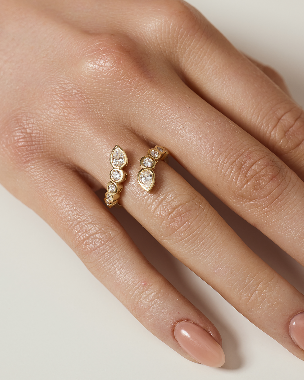 Lena- Round & Pear Open Wrap Bezel Lab Grown Diamond Wedding Band