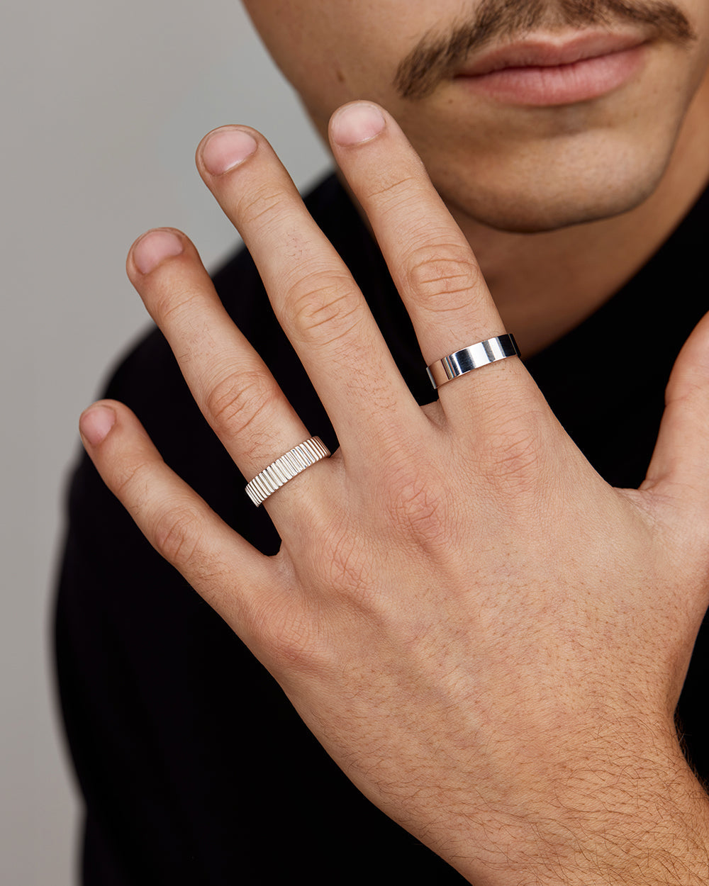 Sterling- Ribbed Band Men's Wedding Band