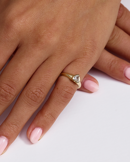 Mimi- Heart Solitaire Signet Lab Grown Diamond Pinky Ring