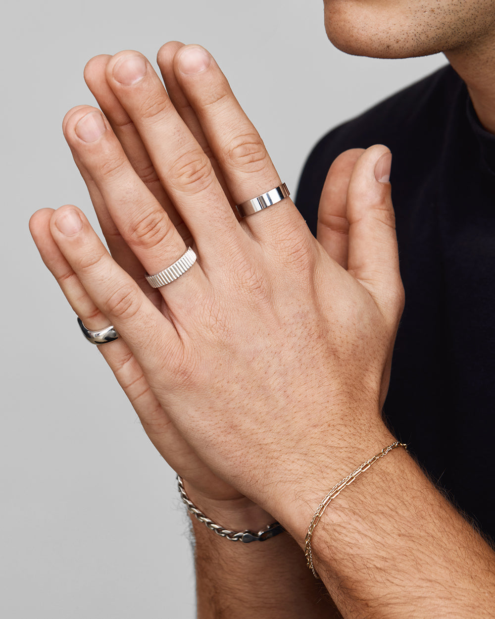 Sterling- Ribbed Band Men's Wedding Band