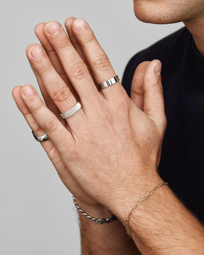 Sterling- Ribbed Band Men's Wedding Band