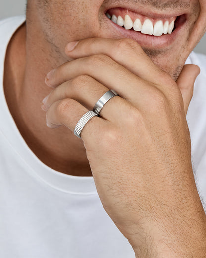 Sterling- Ribbed Band Men's Wedding Band