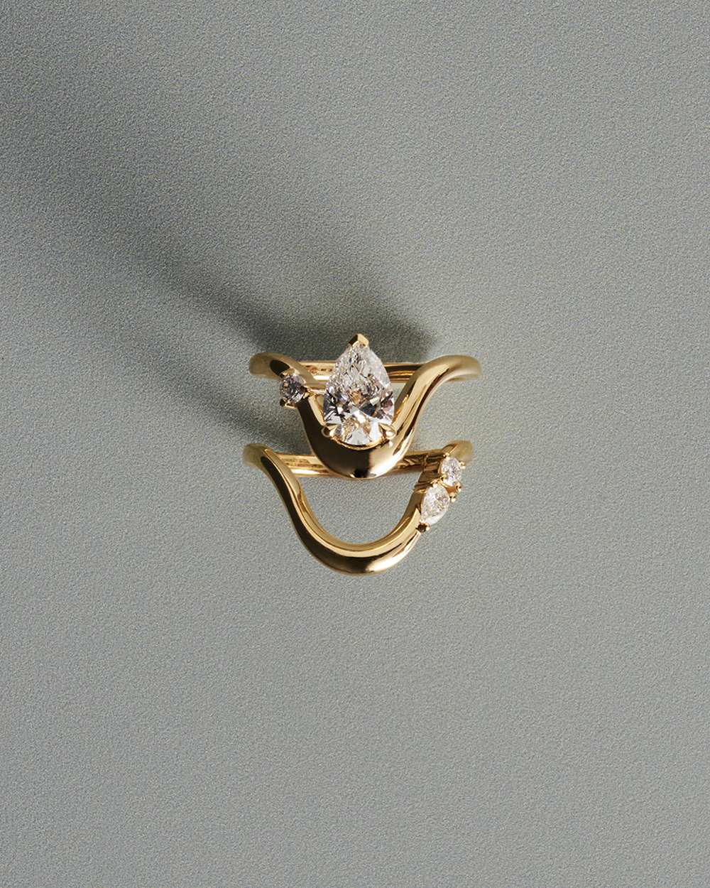 Cleo- Pear & Round Bold Curved Lab Grown Diamond Wedding Band