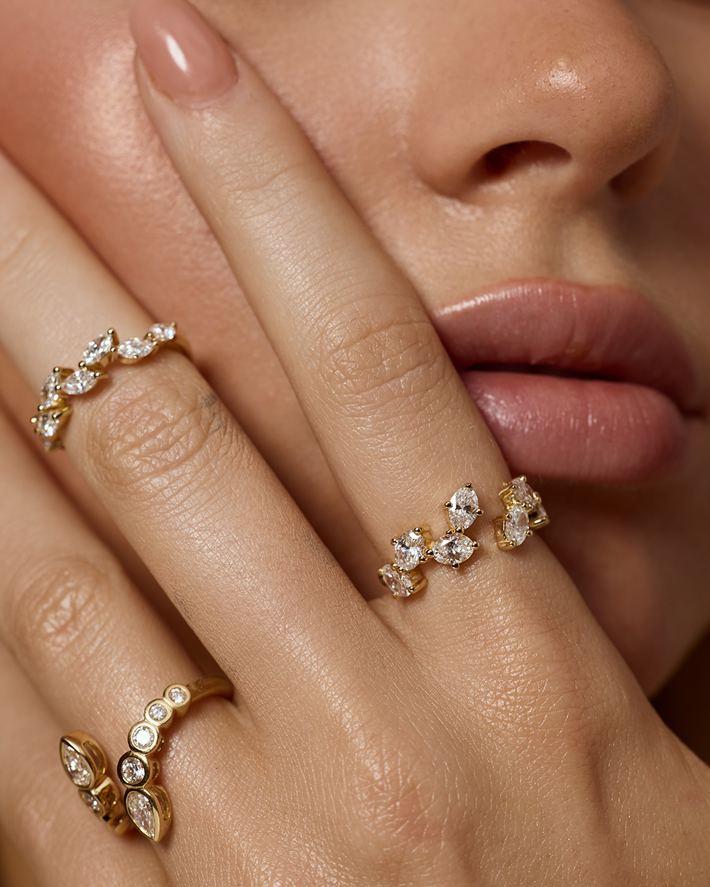 Lena- Round & Pear Open Wrap Bezel Lab Grown Diamond Wedding Band
