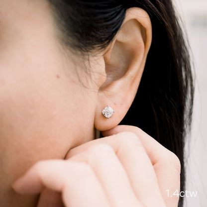 Solitaire Stud Earrings with 1.0 CT-3.0 CT Cushion Cut Moissanite