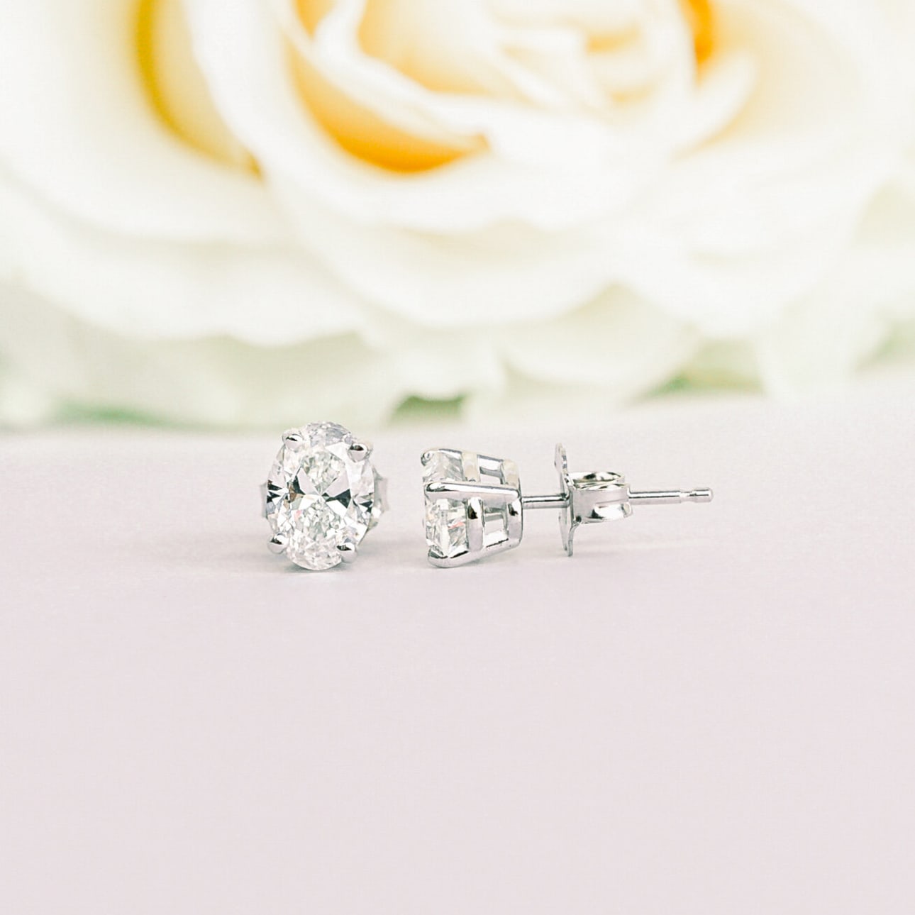 Solitaire Stud Earrings with 1.40 CT-3.0 CT Oval Cut Moissanite