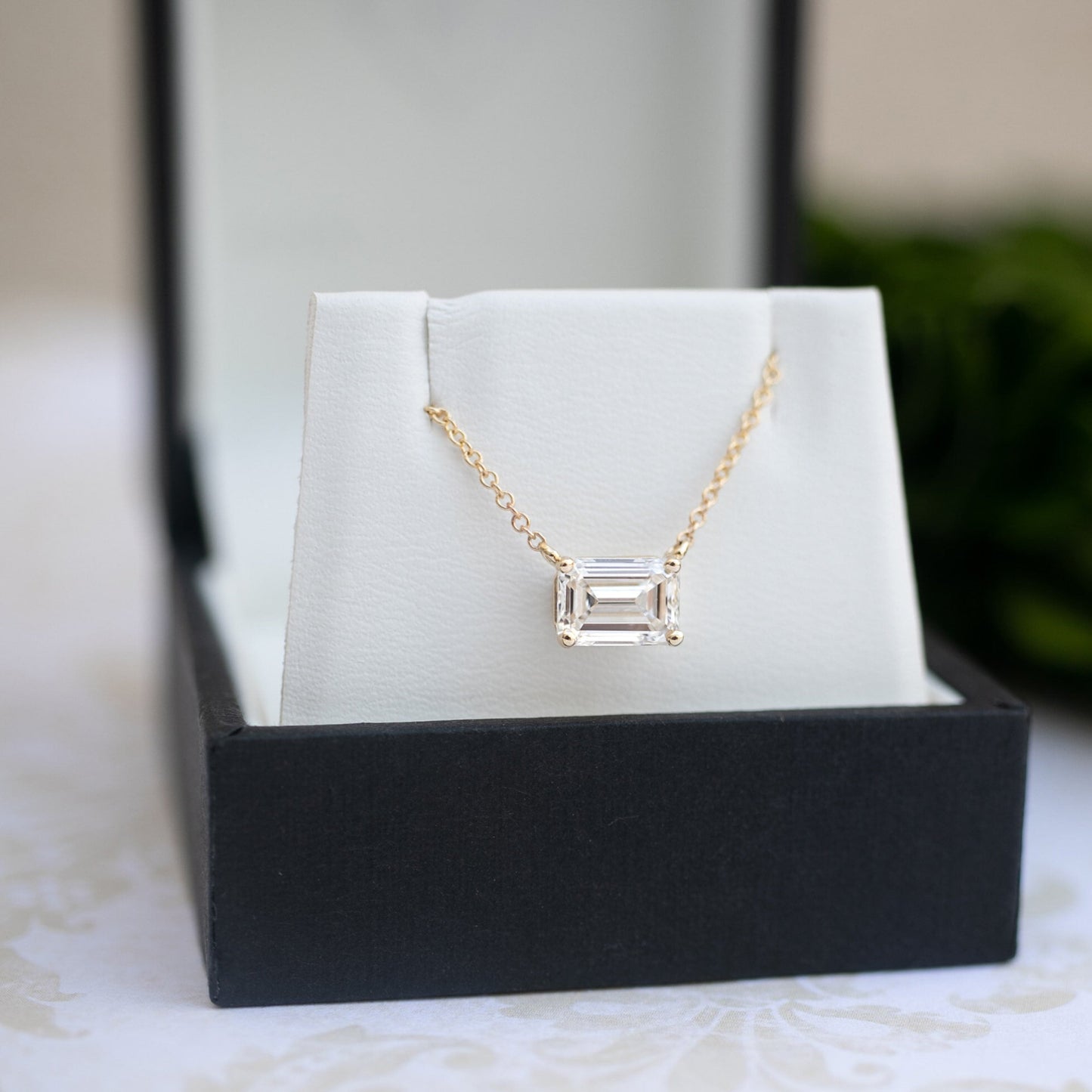 Solitaire Necklace with 0.70 CT East-West Emerald Cut Moissanite