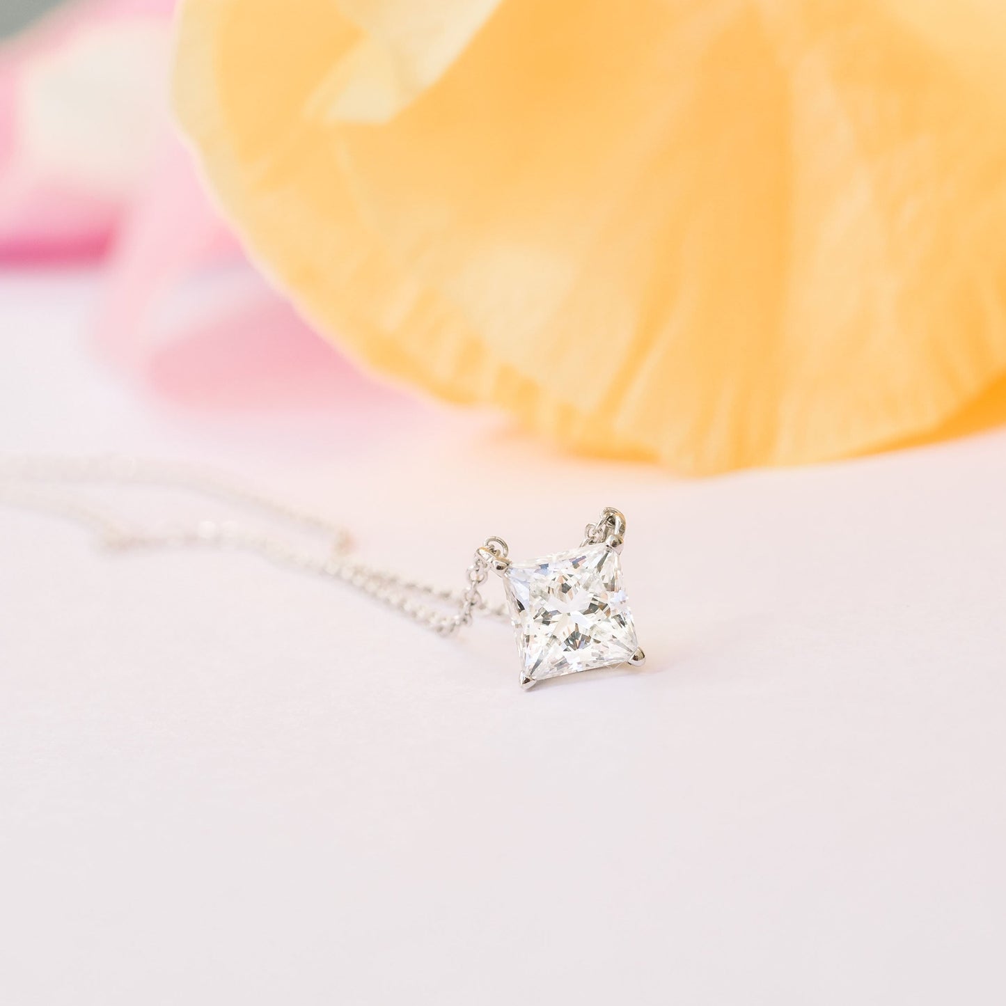 Solitaire Necklace with 0.50 CT Floating Princess Cut Moissanite