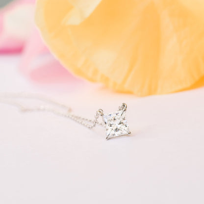 Solitaire Necklace with 0.50 CT Floating Princess Cut Moissanite