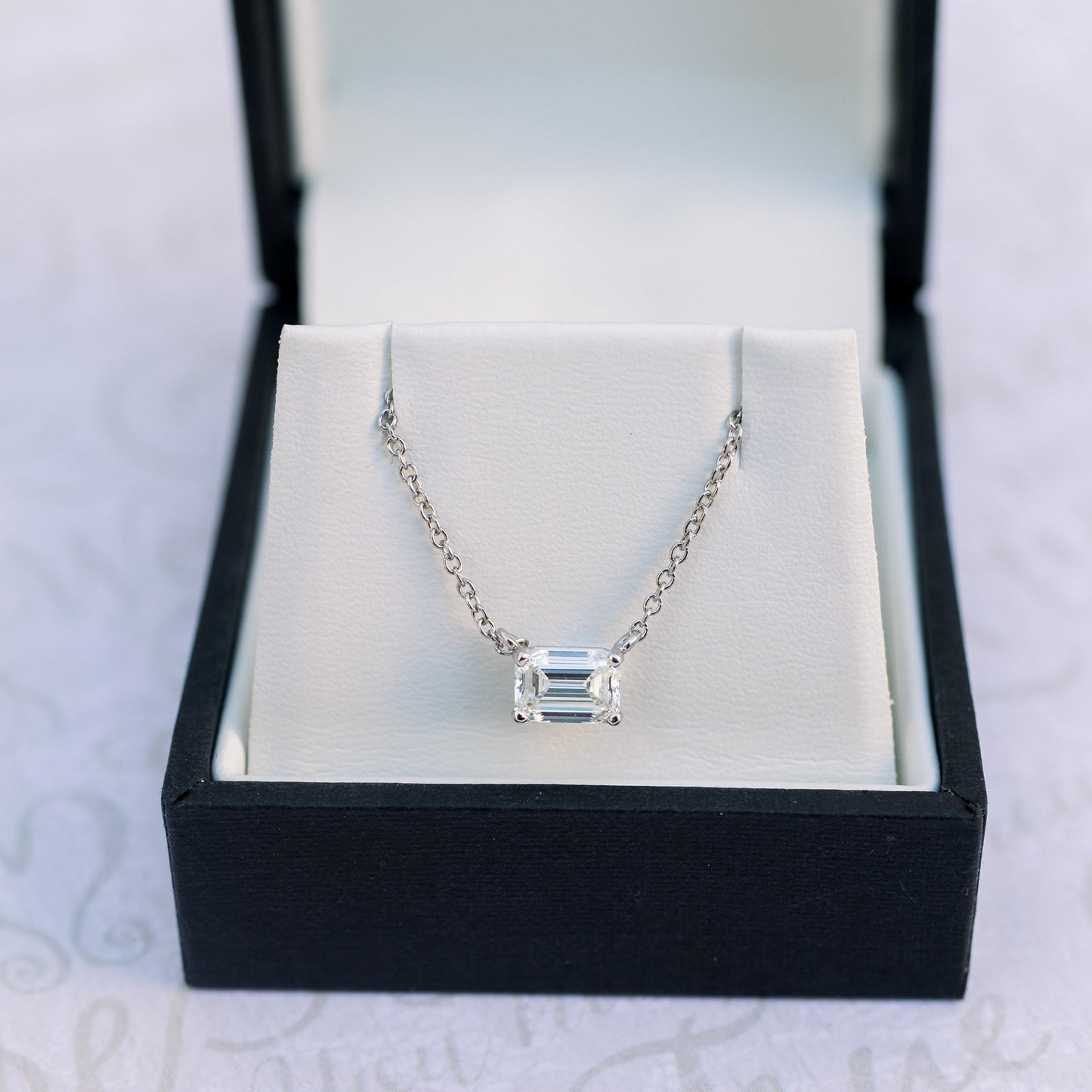 Solitaire Necklace with 0.70 CT East-West Emerald Cut Moissanite
